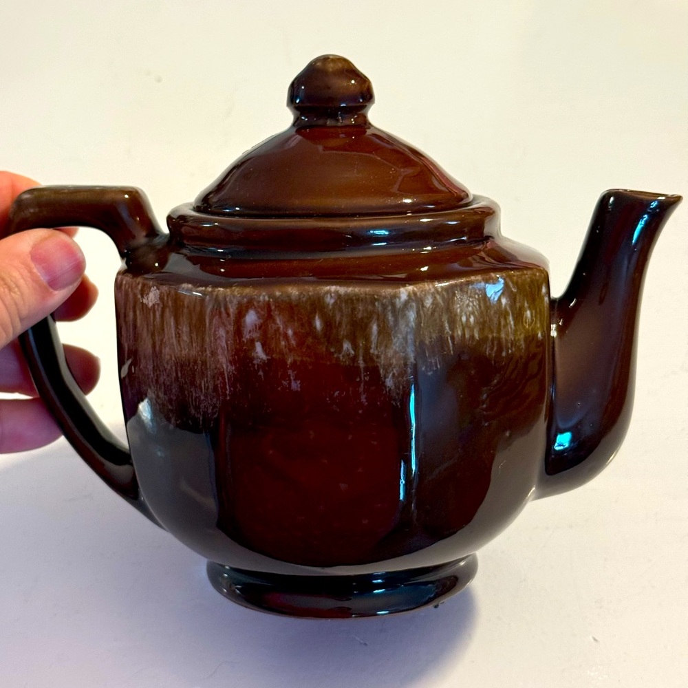 Vintage Teapot Brown Pottery Drip Glaze Brown white & Cream Tone from Korea.